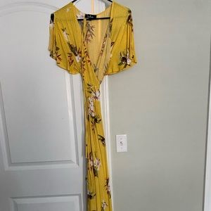 Lulu yellow wrap maxi dress